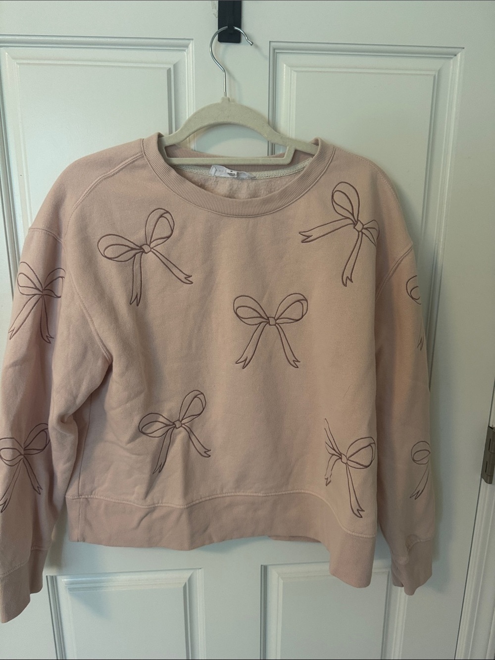Jane and Delancey Light Blush Pink Bow-Print Crewneck Sweatshirt